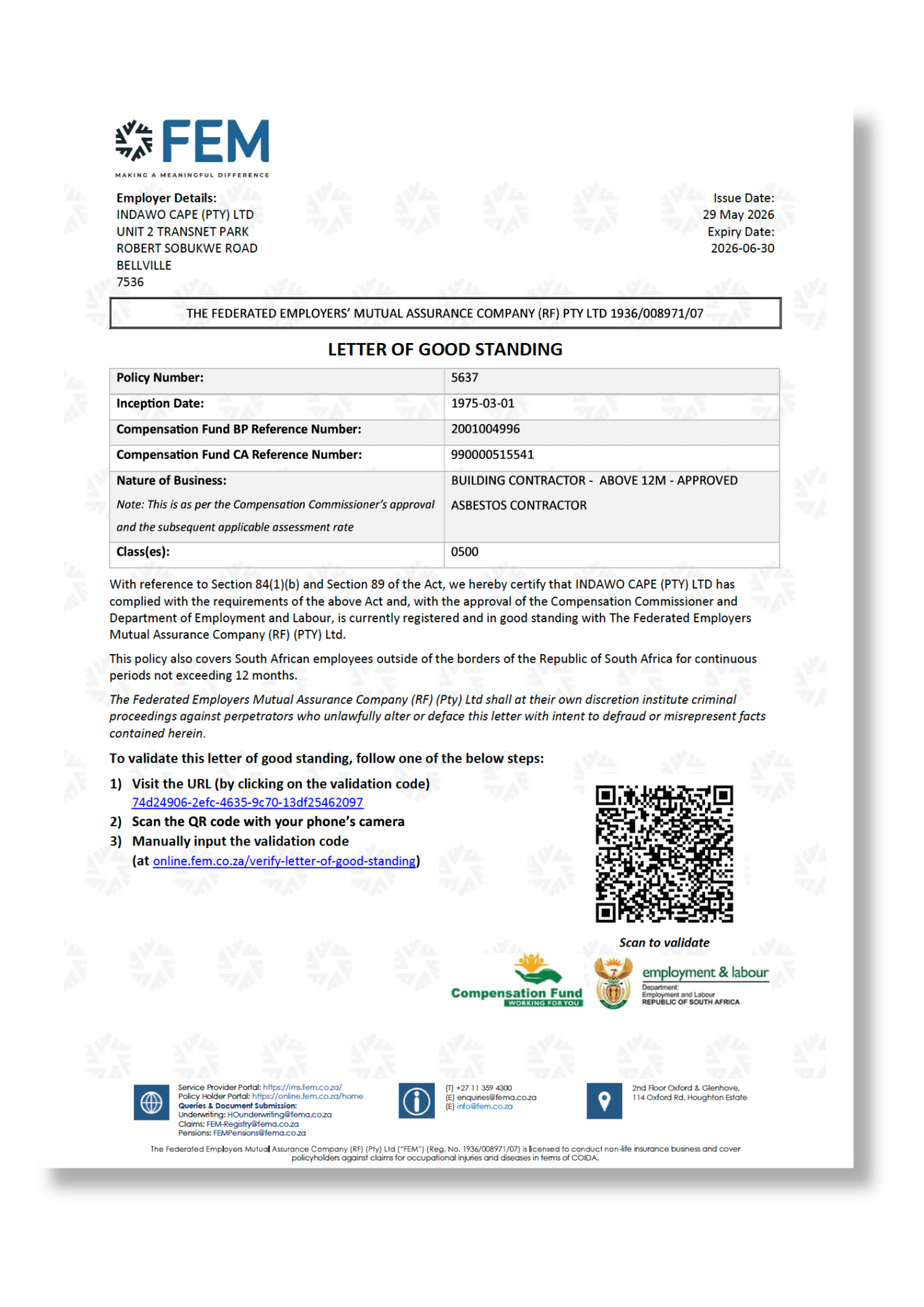 Indawo FEM Certificate